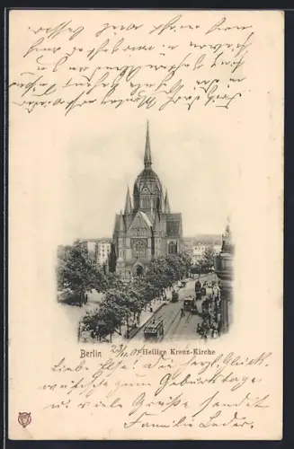 AK Berlin-Kreuzberg, Heilige Kreuzkirche, Strassenbahn
