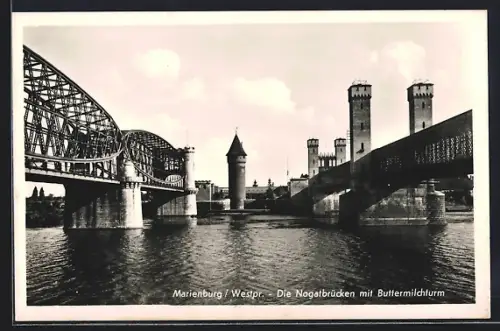 AK Marienburg, Die Nogatbrücke mit Buttermilchturm
