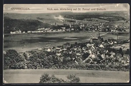 AK Saarbrücken, Blick vom Winterberg auf St. Arnual und Brebach