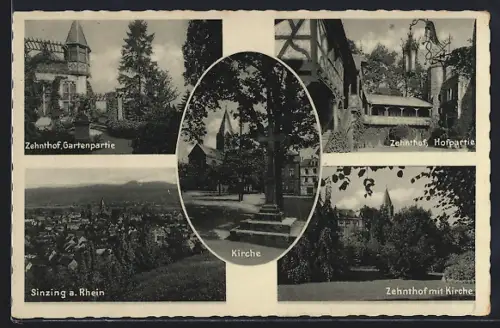 AK Sinzig / Rhein, Zehnthof, Gartenpartie, Kirche, Hofpartie