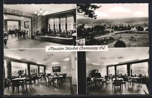 AK Oeventrop /S.-L., Pension Kordel, Speisesaal, Gastraum, Ortsansicht