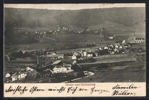 AK Oeventrop, Ortsansicht mit Kirche und Fabrikgebäuden