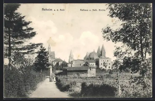 AK Neheim a. d. Ruhr, Rathaus, Kath. Kirche