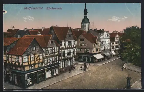 AK Wolfenbüttel, Stadtmarkt, Fachwerkhäuser, Kirche