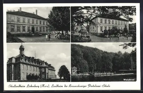 AK Liebenburg /Harz, Schloss, Landheim der Braunschweiger Pestalozzi Schule, Waldbad