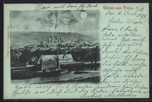 Mondschein-AK Trier, Blick von Bellevue auf Stadtpanorama und Dom