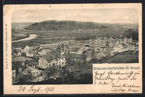 AK Saarbrücken-St. Arnual, Panoramaansicht des Ortes und Umgebung
