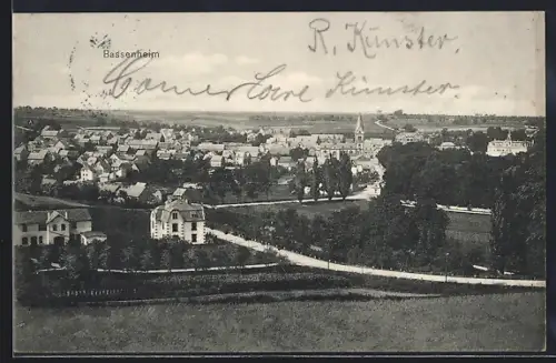 AK Bassenheim, Ortsansicht mit Kirche und Wohnhäusern