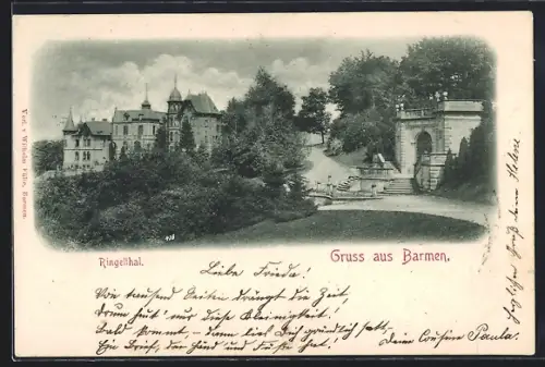 AK Barmen, Ringelthal, Parkanlage mit Schloss und Treppenanlage