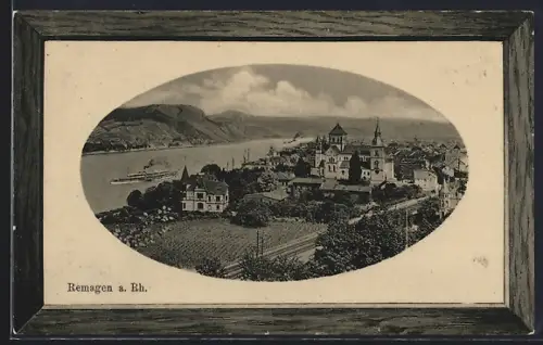 AK Remagen a. Rh., Stadtansicht mit Rhein und Kirche