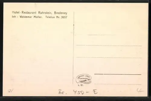AK Bredeney, Hotel-Restaurant Ruhrstein, Inh. Waldemar Müller