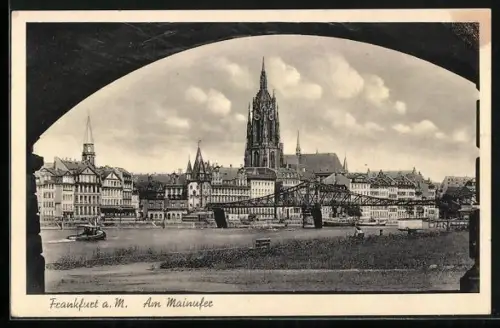 AK Alt-Frankfurt, Mainufer, Dom, Brücke