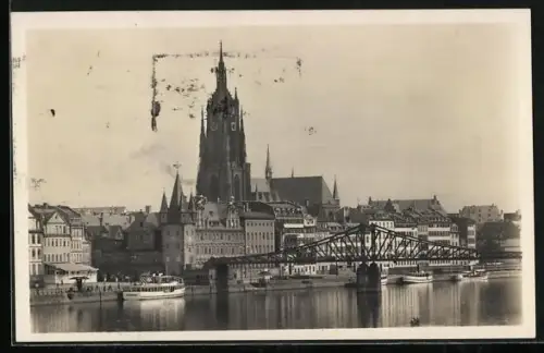 AK Alt-Frankfurt, Mainkai, eiserner Steg, Dom