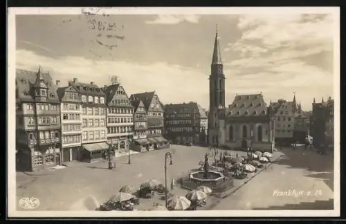 AK Alt-Frankfurt, Römerberg, Nikolaikirche, Marktbrunnen