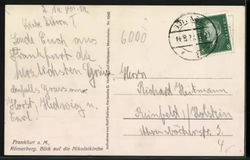 AK Alt-Frankfurt, Römerberg, Nikolaikirche, Marktbrunnen