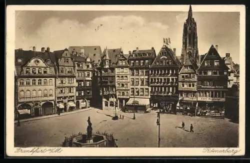 AK Alt-Frankfurt, Römerberg, Fachwerkhäuser, Gerechtigkeitsbrunnen, Dom