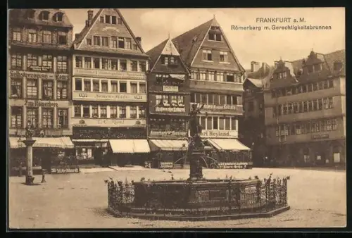 AK Alt-Frankfurt, Römerberg, Gerechtigkeitsbrunnen, Gasthaus
