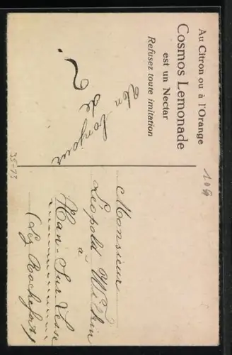 Künstler-AK Reklame Cosmos Lemonade, Mann trinkt ein Glas Lemonade