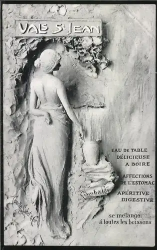 AK Reklame Wasser, Vals St. Jean, Skulptur einer Dame mit Krug