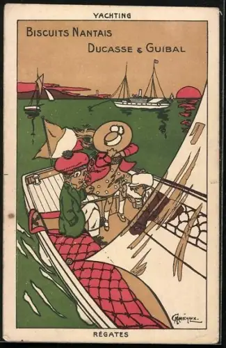 Künstler-AK Reklame Kekse Biscuits Nantais Ducasse & Guibal, Yachting
