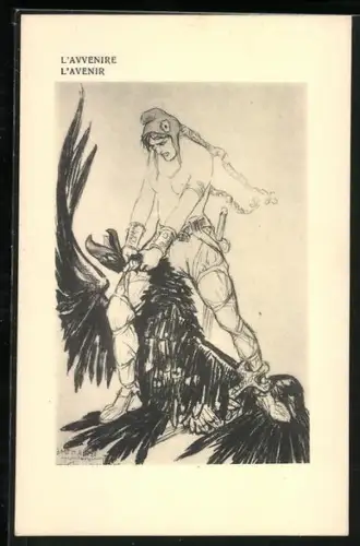 Künstler-AK Marianne erwirgt den Reichsadler, L`Avenir