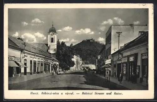 AK Huszt, Rákóczi-Strasse und Ruine
