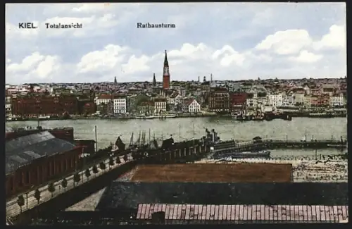 AK Kiel, Totalansicht mit Rathausturm