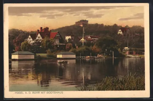 AK Essen-Hügel, Blick auf Hügel mit Bootshaus