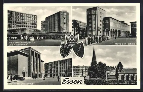 AK Essen, Haus am Kettwiger Tor, Haus der Technik, Opernhaus, Münsterkirche
