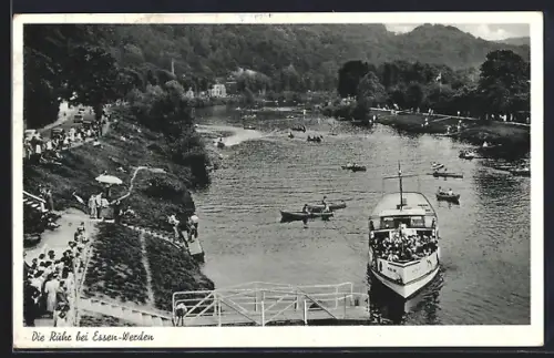 AK Essen-Werden, Flusspartie der Ruhr mit Passagierschiff