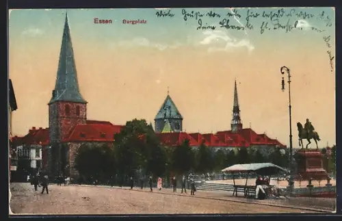 AK Essen, Reiterdenkmal am Burgplatz