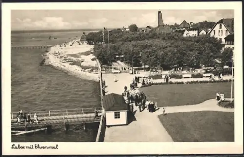 AK Laboe, Ehrenmal, Strand, Promenade, Blick von oben