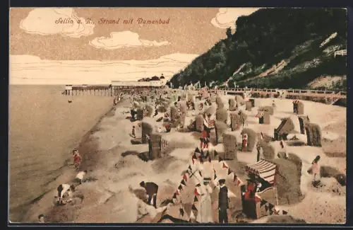 AK Sellin a. Rügen, Strand mit Damenbad