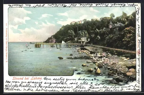AK Lohme /Rügen, Strand, Seebrücke, Uferpromenade