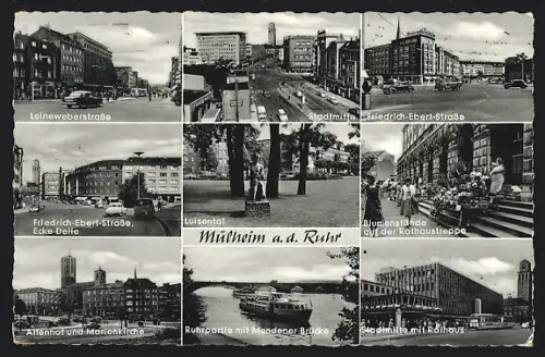 AK Mülheim a. d. Ruhr, Leineweberstrasse, Stadtmitte, Ruhrpartie mit Mendener Brücke