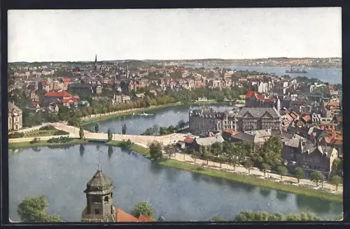 AK Kiel, Blick vom Rathausturm auf Stadt und Förde