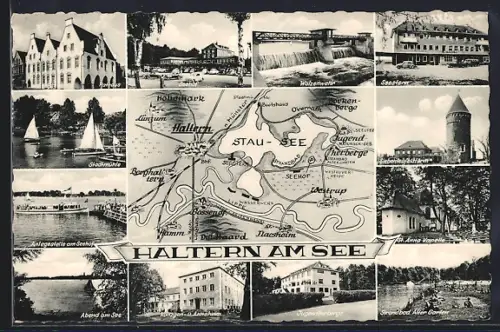 AK Haltern am See, Jugendherberge, Hotel Seestern, Hotel Seehof, Walzenwehr und Strandbad Alter Garten