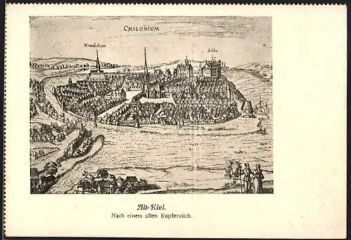 AK Kiel, Stadtansicht nach altem Kupferstich