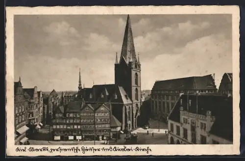 AK Kiel, Markt, persianische Häuser und Nicolai-Kirche