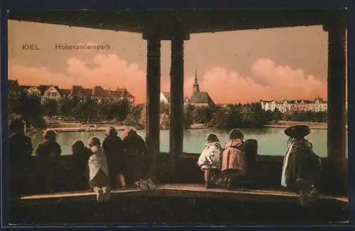 AK Kiel, Hohenzollernpark, Blick auf die Lutherkirche