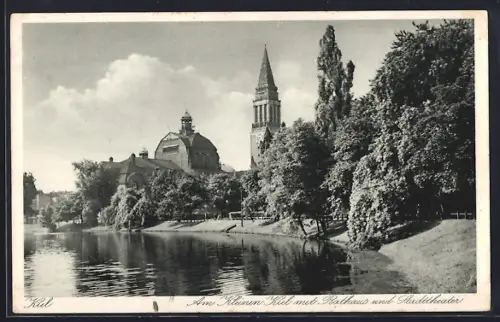 AK Kiel, Kleiner Kiel mit Rathaus und Stadttheater