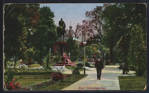 AK Kiel, Schlossgarten, Reiterstatue