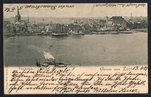 AK Kiel, Panorama, Dampfschiff auf der Förde