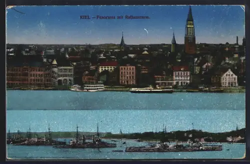 AK Kiel, Panorama mit Rathausturm