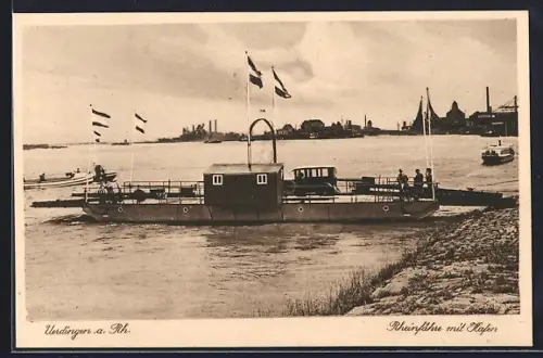 AK Uerdingen a. Rh., Rheinfähre mit Hafen
