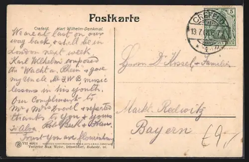 AK Krefeld, Karl Wilhelm-Denkmal