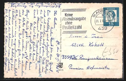 AK Gladbeck i. W., Rathaus, Haus Wittringen, Gondelteich mit Ehrenmal