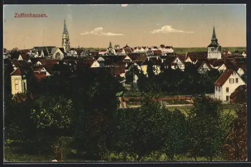 AK Zuffenhausen, Ortsansicht mit Kirchturm