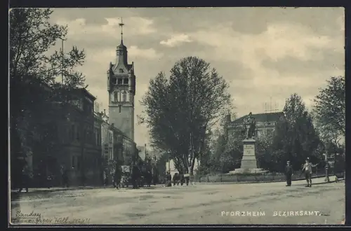 AK Pforzheim, Bezirksamt mit Denkmal