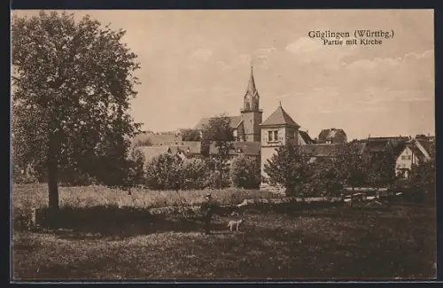 AK Güglingen /Württbg., Partie mit Kirche